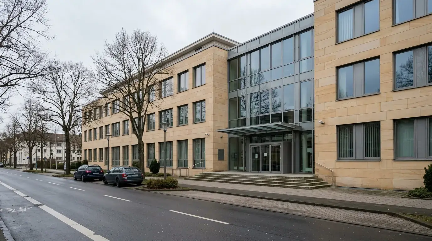 Ruhige Fassade eines deutschen Verwaltungsgebäudes bei Tageslicht als Sinnbild für die Aufsicht über den Glücksspielmarkt