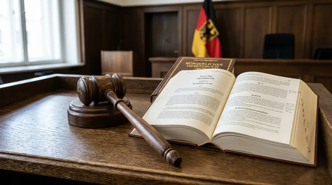 Gerichtshammer und Paragraphenbuch auf neutralem Hintergrund