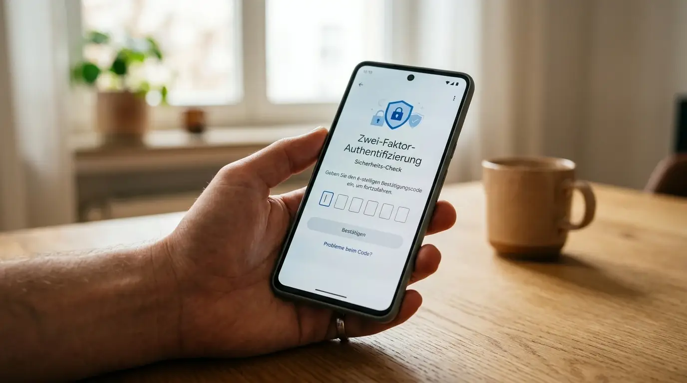 Smartphone mit Sicherheitssymbol und Zwei-Faktor-Authentifizierung