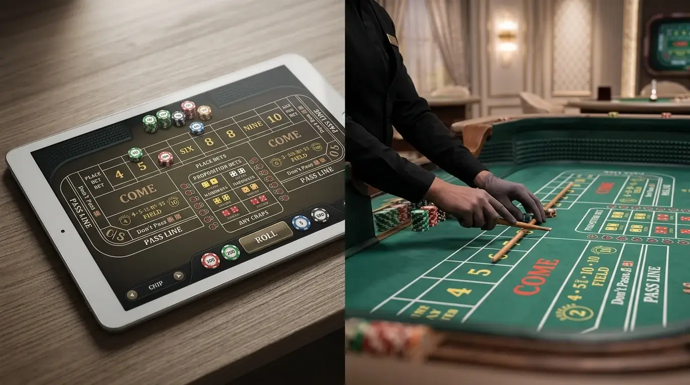 Laptop mit generischer Craps-Spieloberfläche ohne Markenlogos auf dem Bildschirm