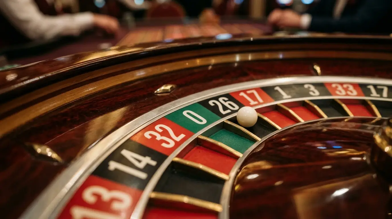 Nahaufnahme eines europäischen Roulette-Kessels mit einer einzigen Null