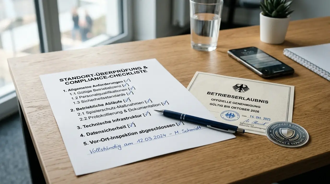 Checkliste mit Lizenzsiegel, OASIS-Logo und Auszahlungsbedingungen