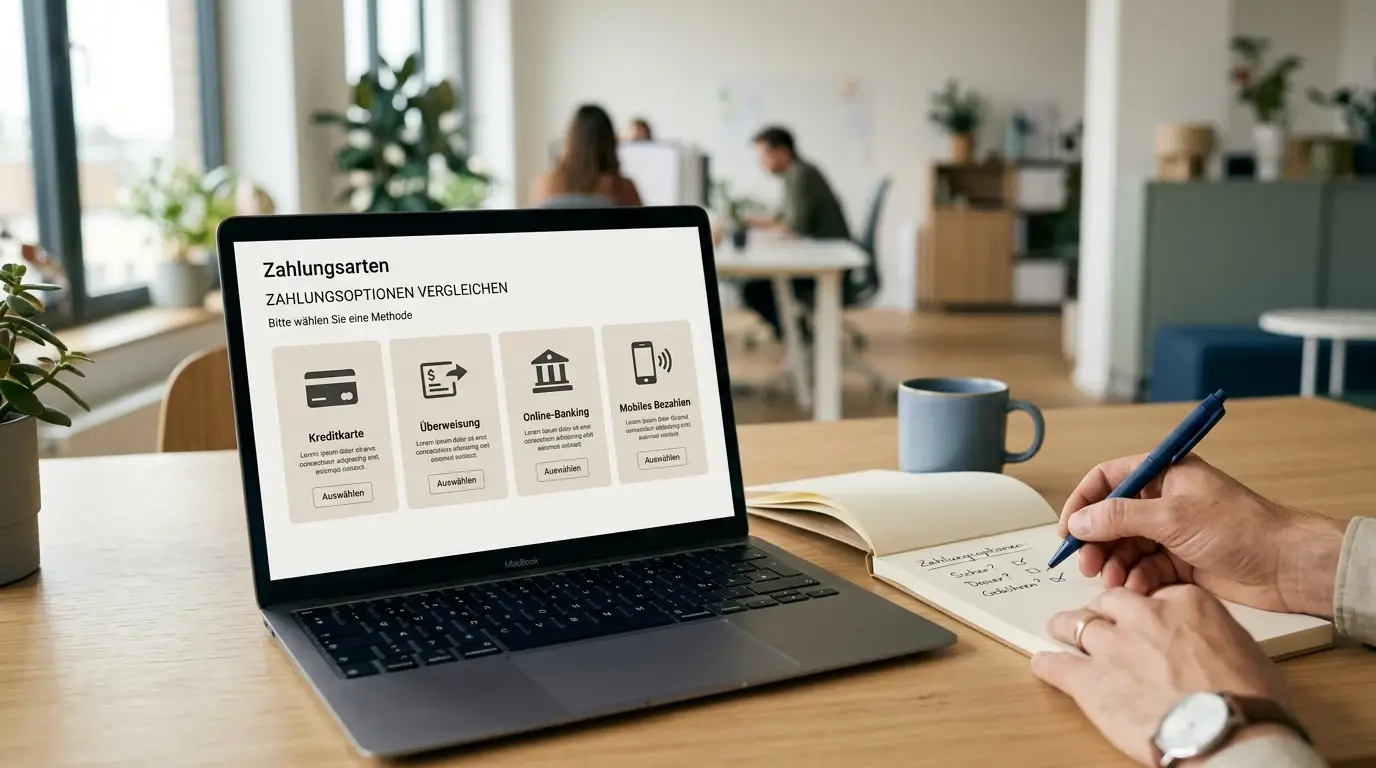 Vergleich mehrerer neutraler digitaler Zahlungsmethoden auf einem Laptop