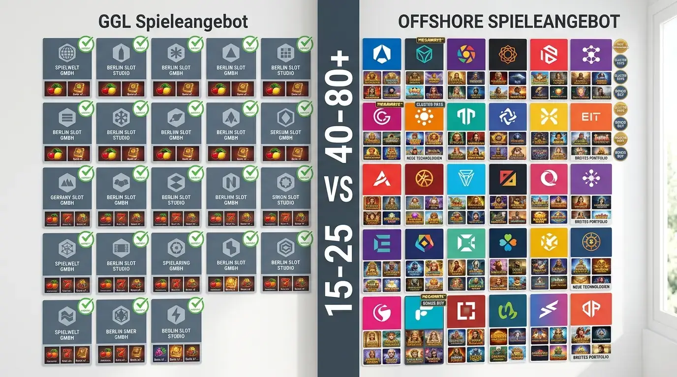 Anbieter-Auswahl und Spielkatalog-Unterschied zwischen GGL- und Offshore-Casinos