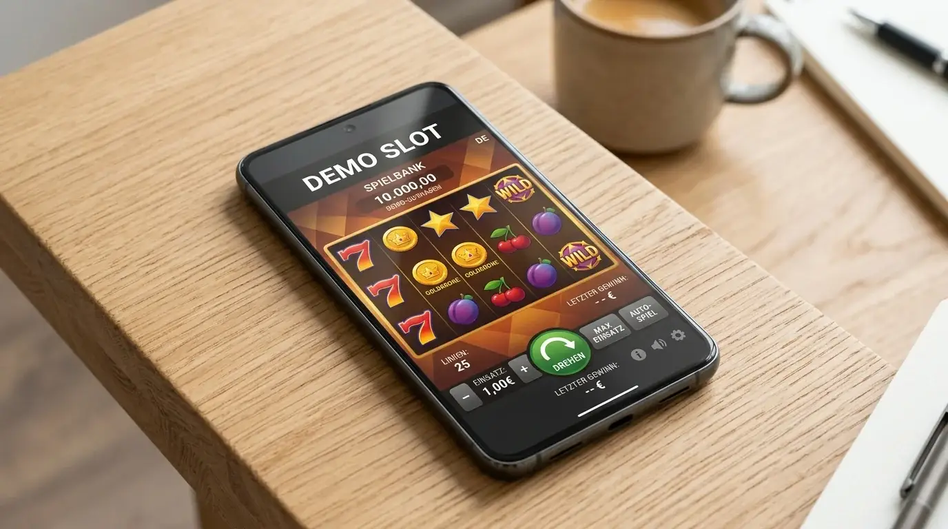 Smartphone mit neutralem Demo-Spiel für Spielautomaten