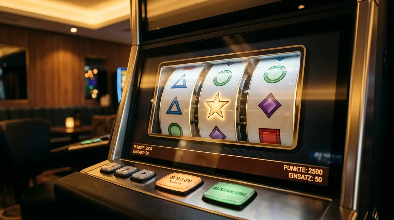 Spielautomat mit leuchtenden Walzen und neutralen Symbolen