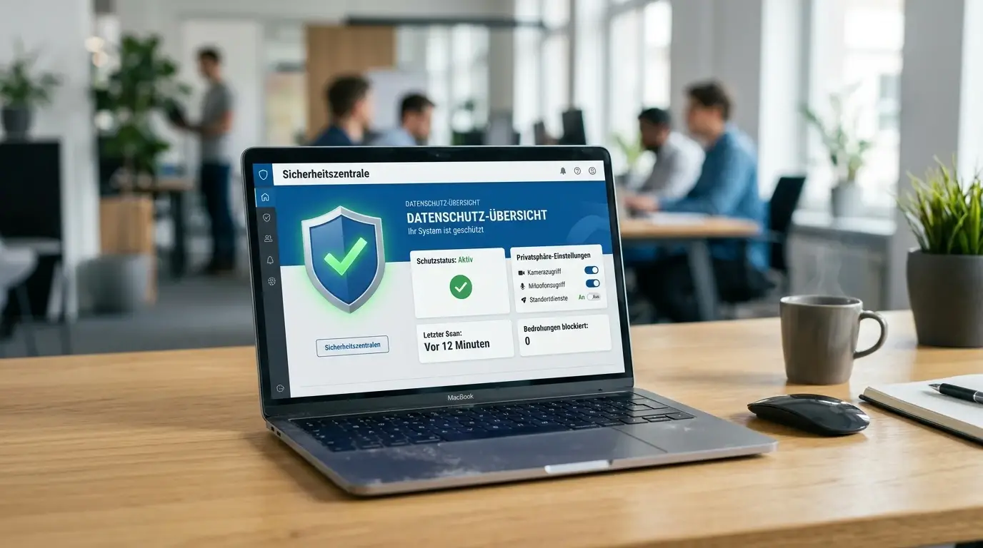 Sicherheitssymbole und Datenschutz auf Laptop-Bildschirm