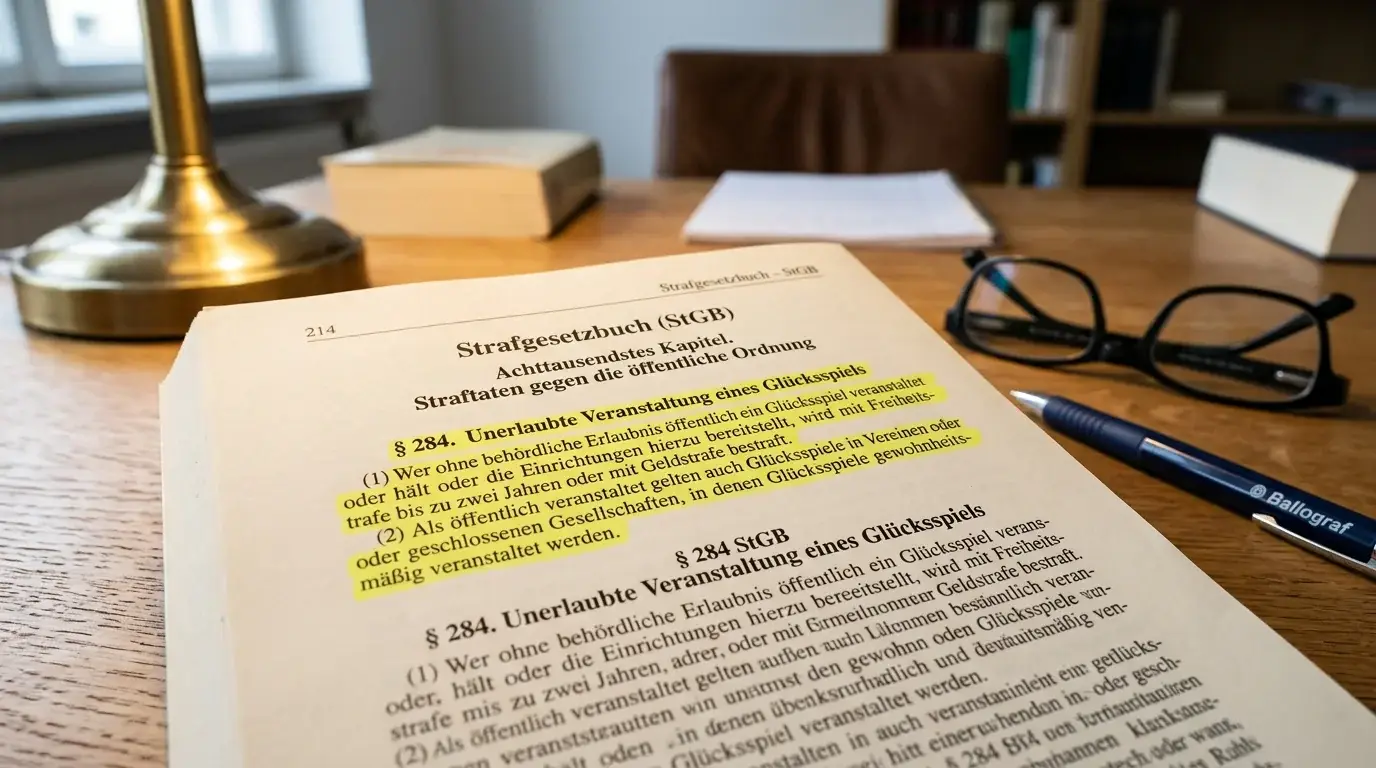 Gesetzestext §284 StGB auf Papier mit Markierungen