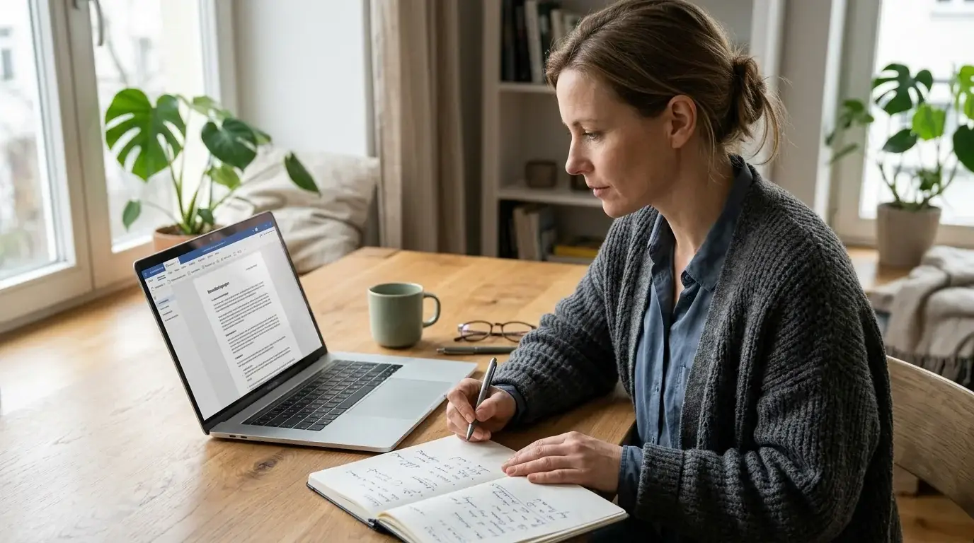 Smartphone mit Wallet-App, daneben ein Notizbuch mit handschriftlicher Anleitung in drei Schritten