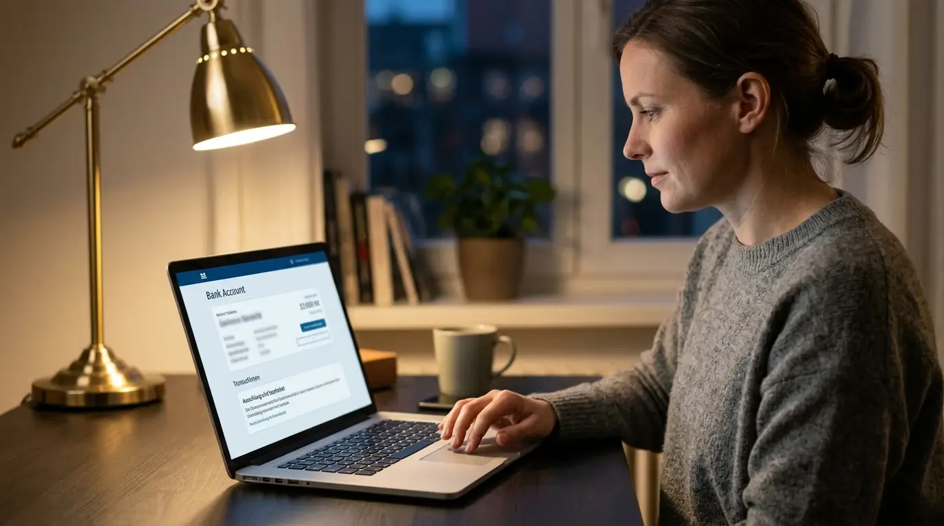 Abendliche Auszahlungskontrolle auf einem Laptop