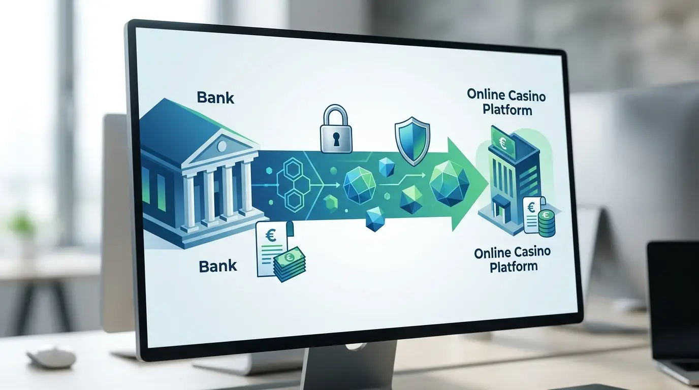 Darstellung der sicheren Datenübertragung zwischen Bank und Casino