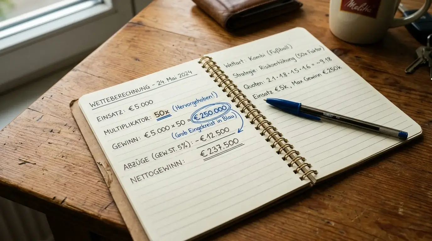 Notizen und Stift zur Berechnung von Umsatzbedingungen