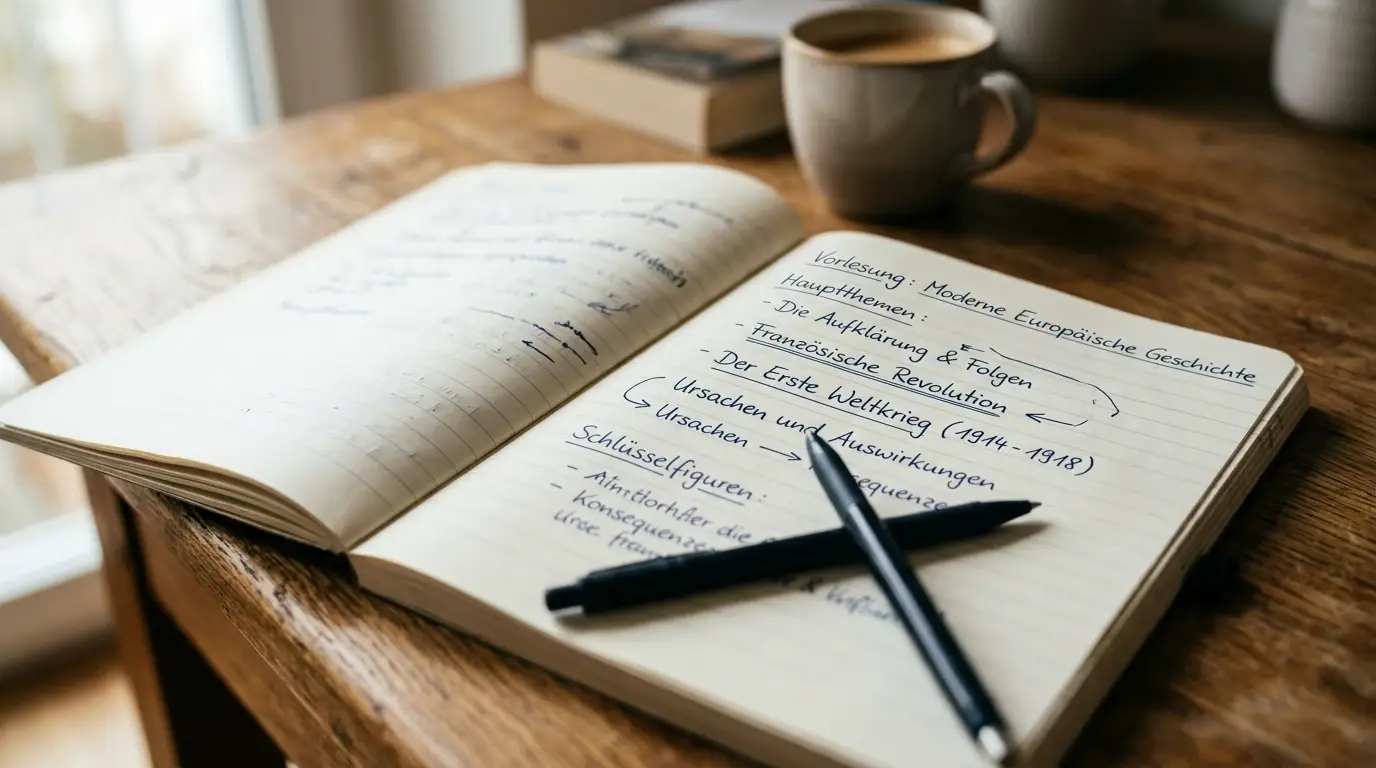 Aufgeschlagenes Heft mit handschriftlichen Notizen zu Bonusregeln