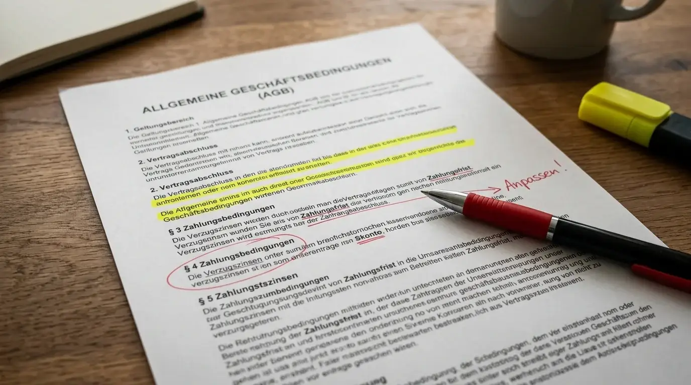 Dokument mit durchgestrichenen Bonusbedingungen und Markierungen