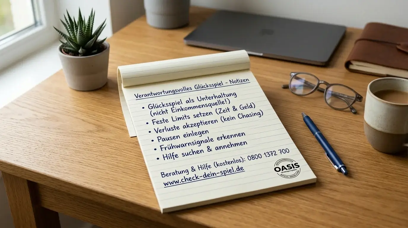 Notizblock mit OASIS-Sperrsystem-Logo und Beratungstelefonnummer