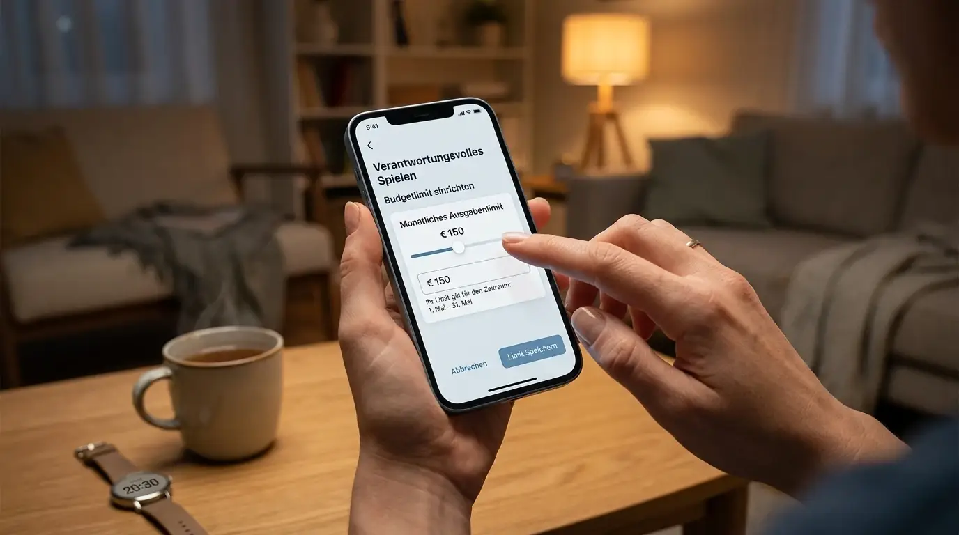 Person stellt Budget-Limit am Smartphone ein in ruhiger Umgebung