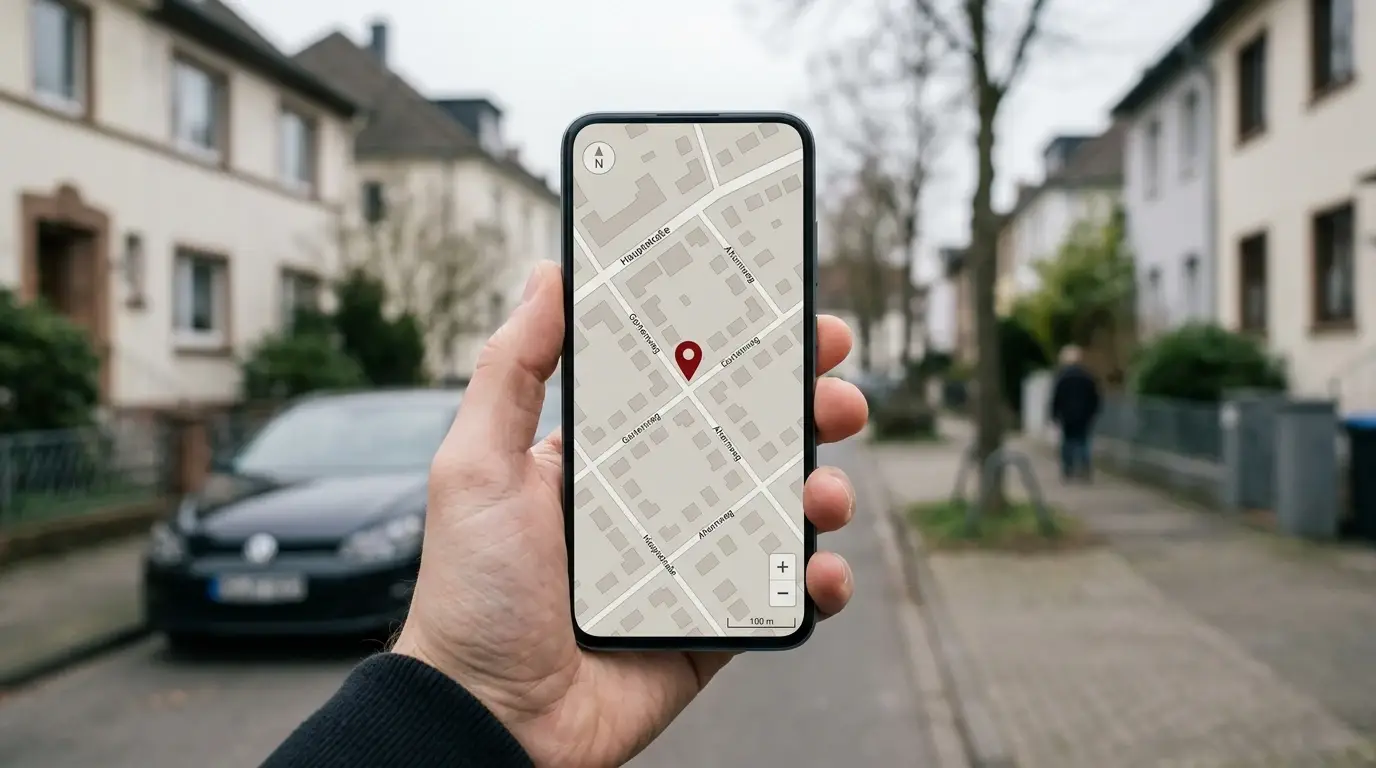 Smartphone mit Standortanzeige zur Prüfung des Wohnsitzes im Bundesland
