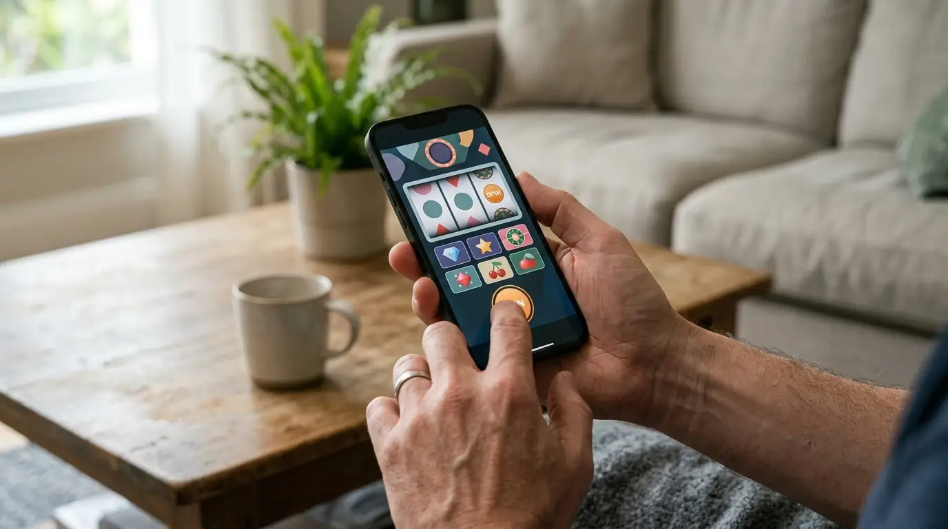 Mobile XRP-Casino-Oberfläche mit neutralen Spielsymbolen
