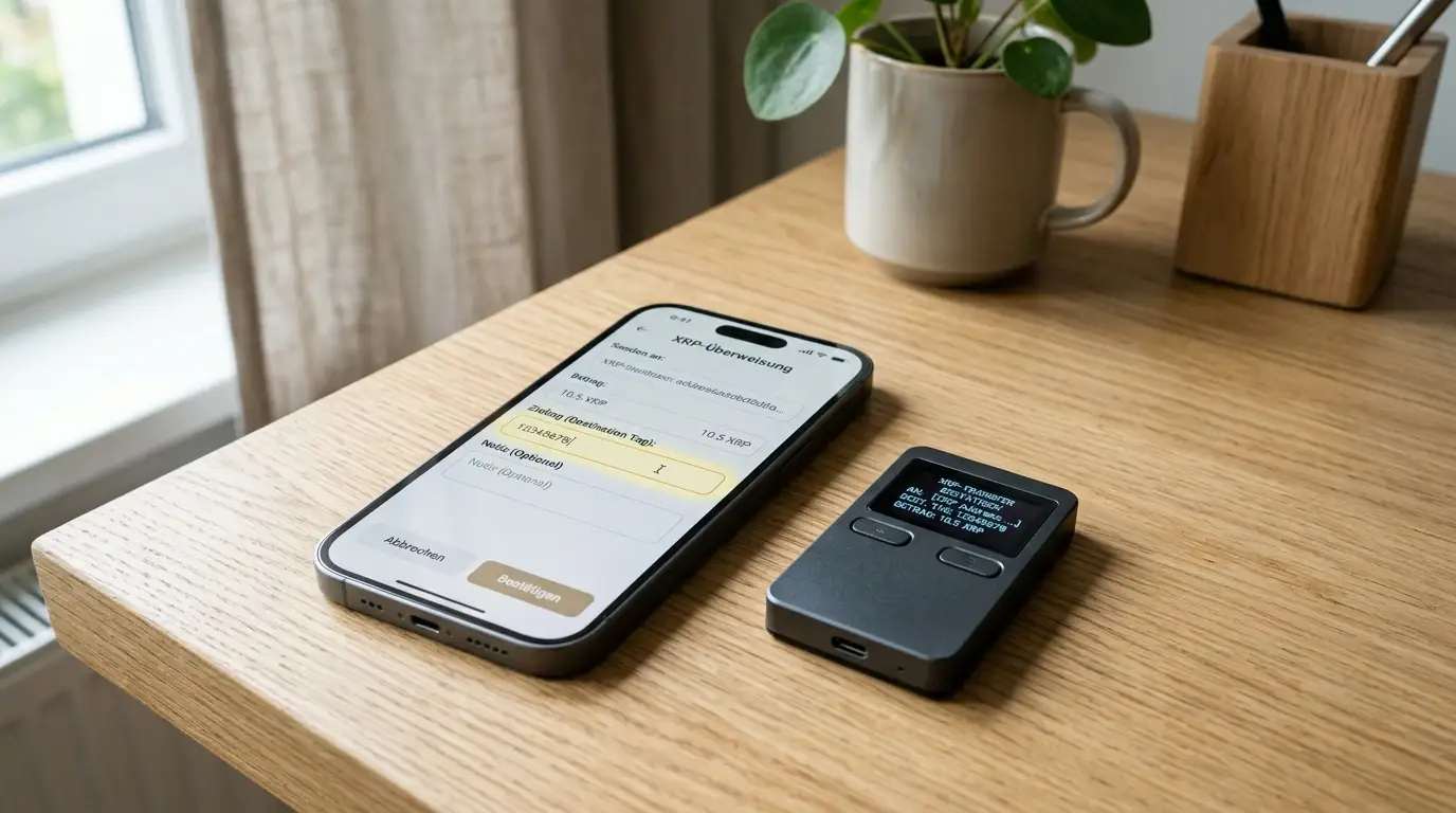 XRP-Wallet mit markiertem Destination-Tag-Feld