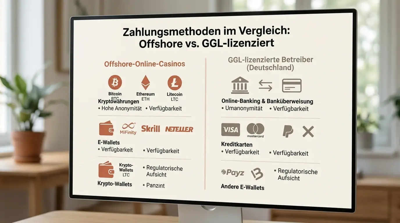 Zahlungsmethoden-Vergleich Offshore-Casinos vs GGL-Anbieter