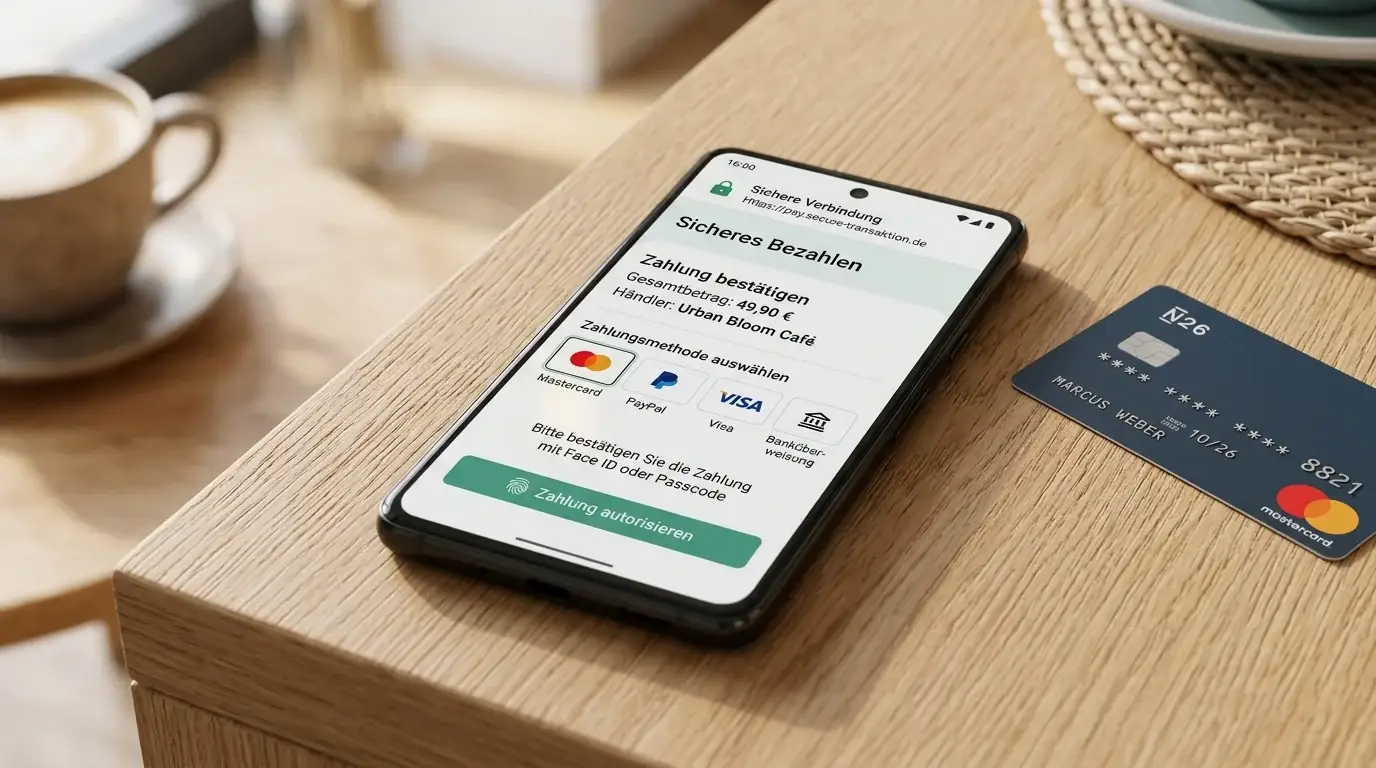 Smartphone mit digitaler Zahlungsschnittstelle und Kreditkarte