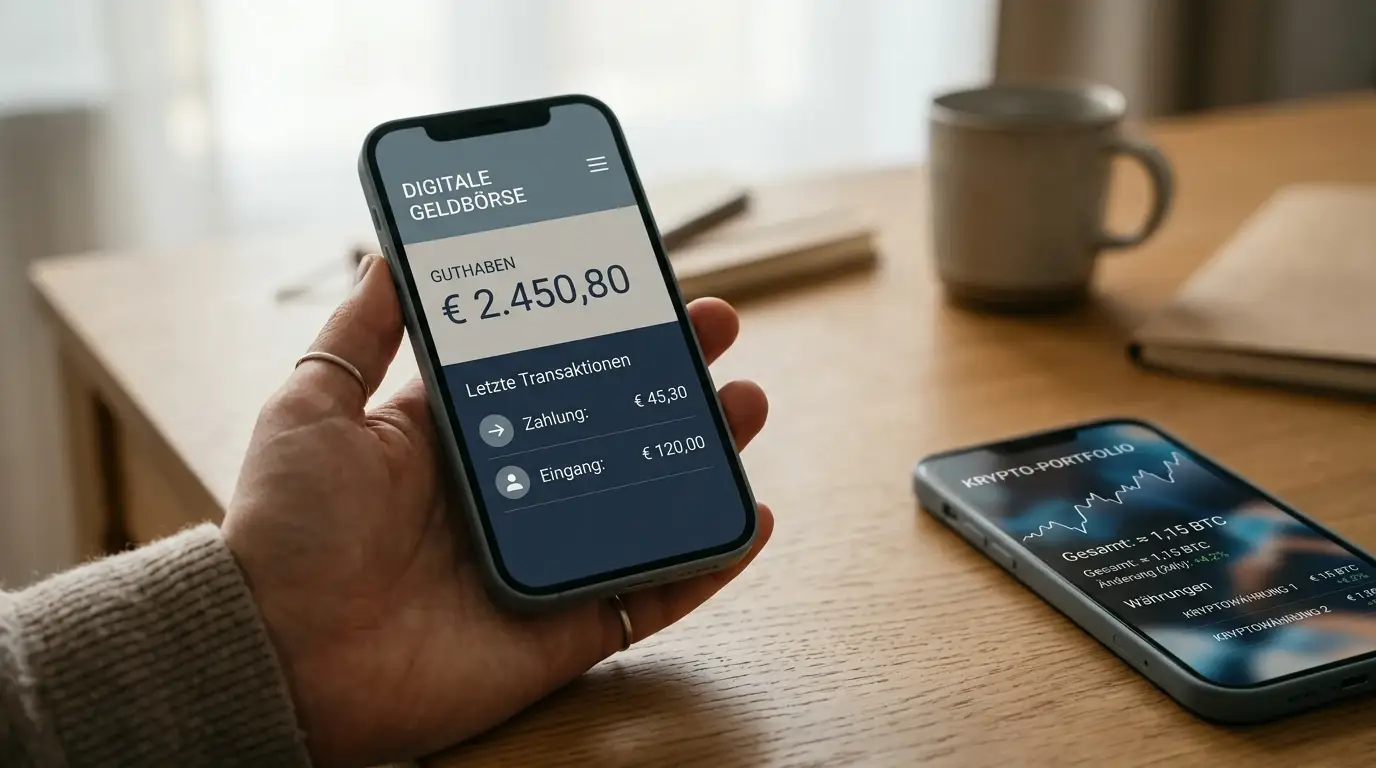 Smartphone mit E-Wallet und Krypto-Wallet als Zahlungsmethoden für Casinos ohne Limit